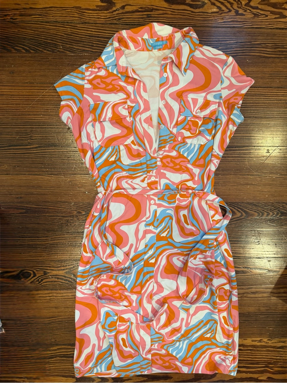 J. McLaughlin Swirl Print Button-Front Shirt in Pink, Orange & Blue